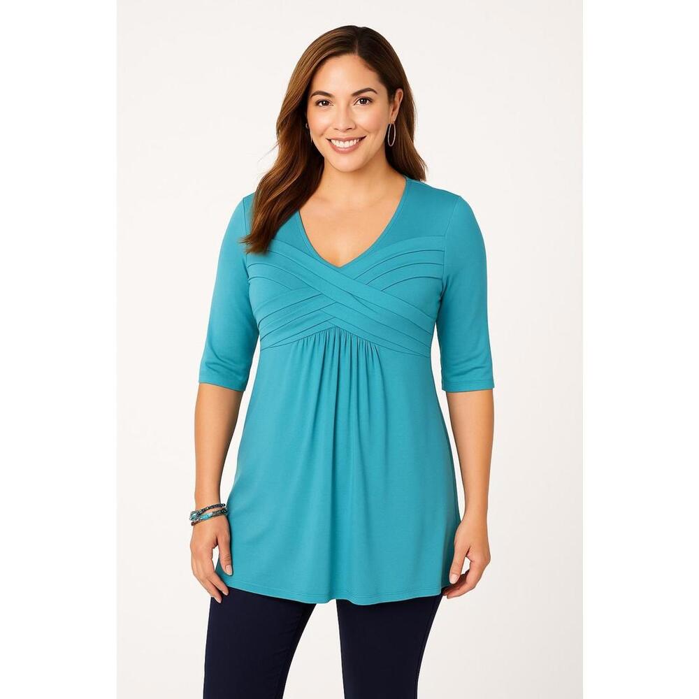 Jessica London Women's Blue Bell Stretch Knit Pleated Tunic, Size 30/32
